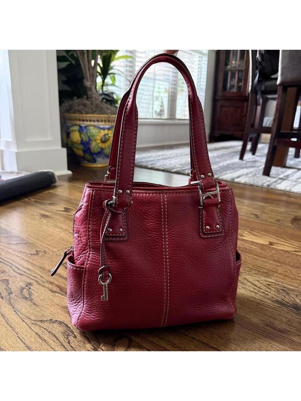 ❤️ Vintage Fossil Red Leather Satchel Bag Y2K Top Handle Purse